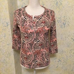 Talbots Size Small P 3/4 sleeve Pink Black Top